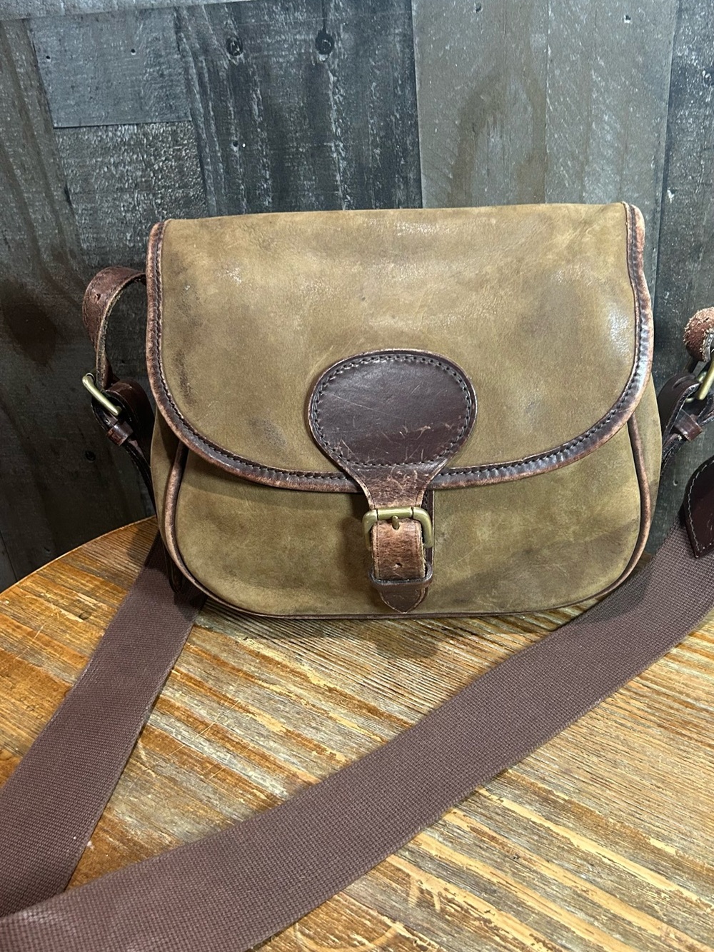 Men's Brown Leather Canvas Crossbody Bag - Unbranded